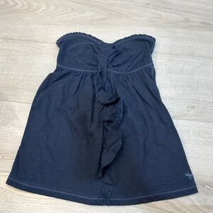 Strapless Navy Shirt with Ruffle Detail